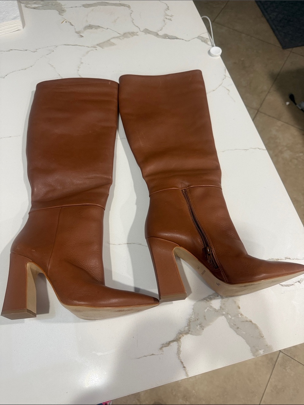 Steve Madden Cognac Knee-High Block Heel Boots